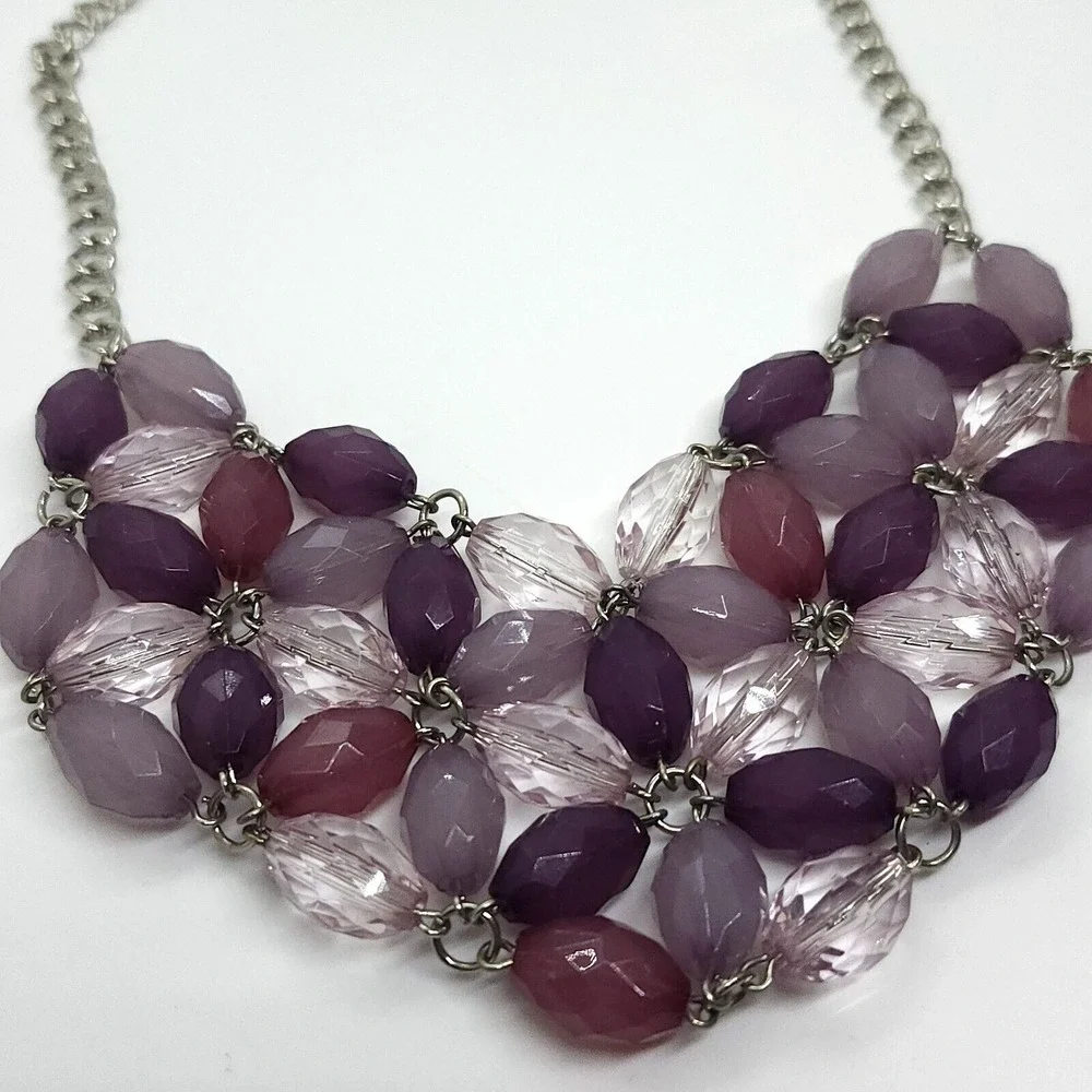 Nwt New York‎ And Co Purple Beaded Bib Necklace